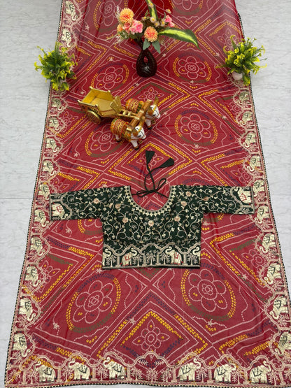 Elegant Bandhani Print Red Color Saree