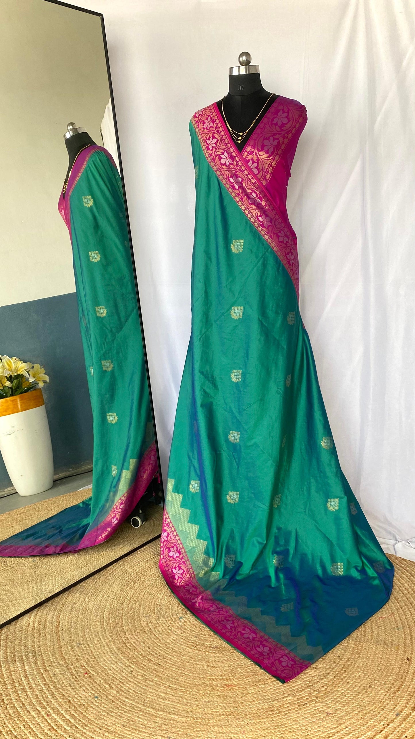 Shining Tone Silk Teal Blue Color Saree