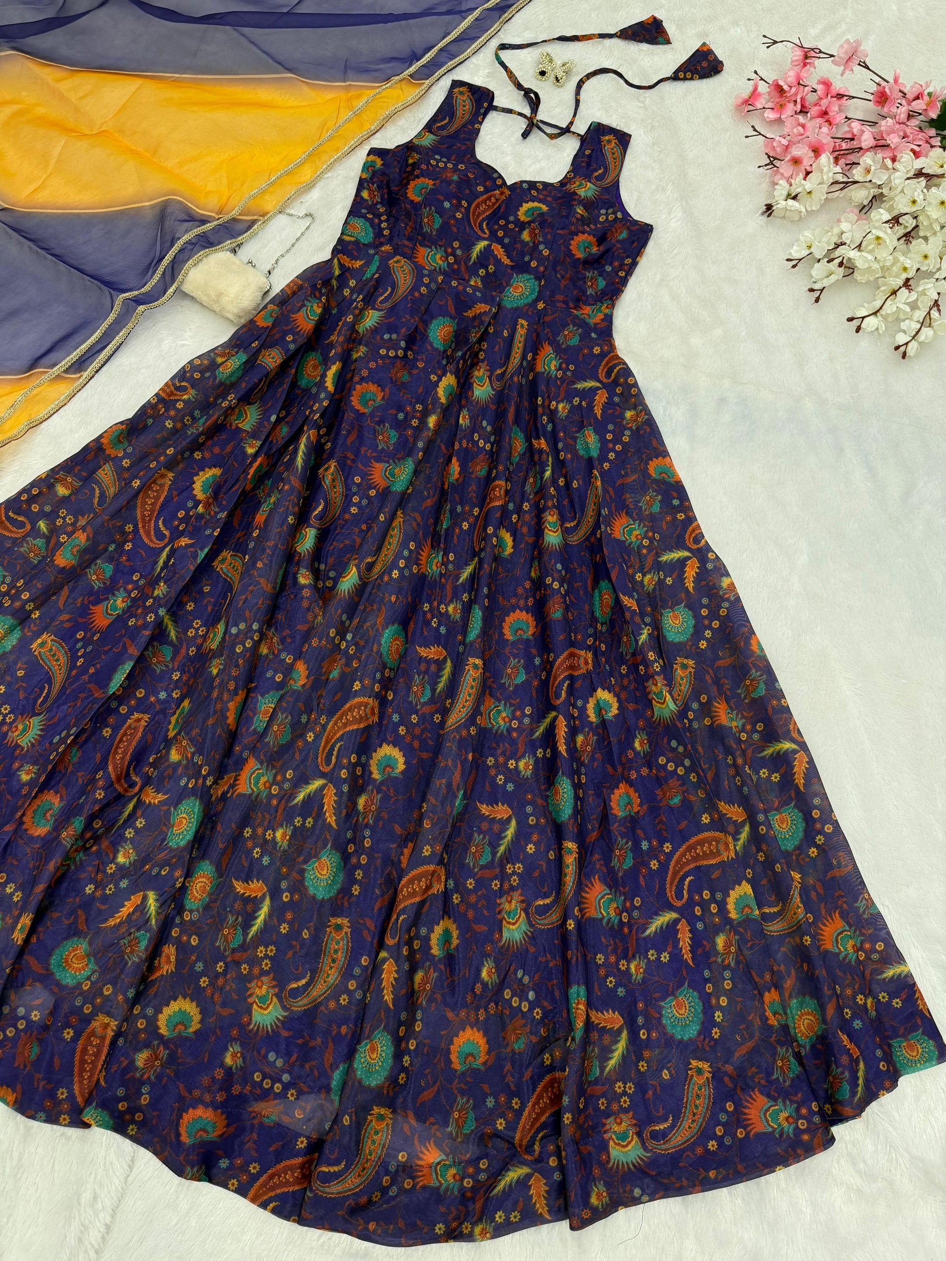 Wonderful Organza Silk Multi Color Anarkali Gown