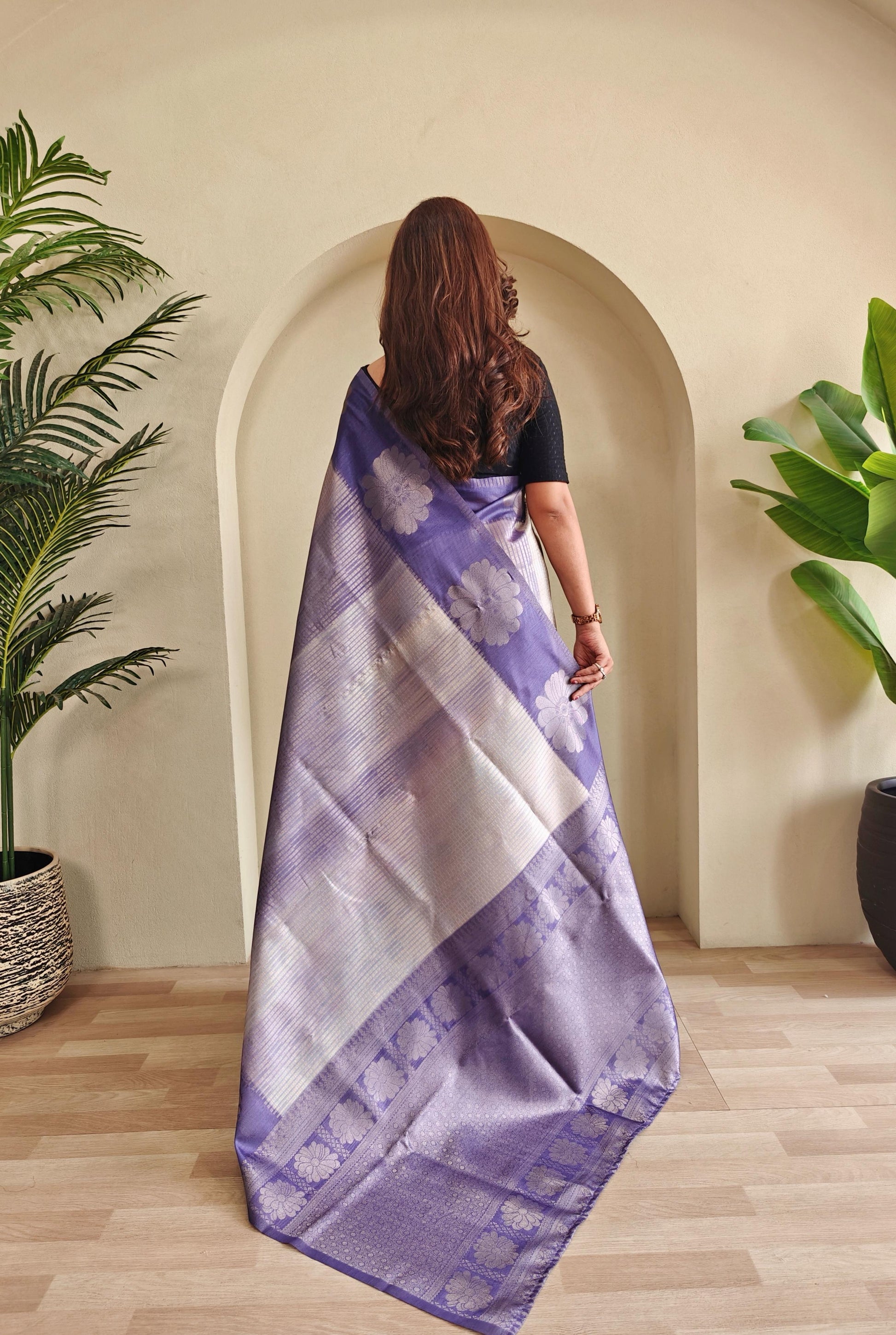 Lavender Color Flower Print Silk Saree