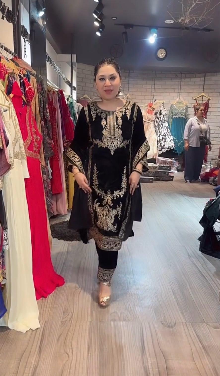 Exotic Viscous Embroidery Work Velvet Black Color Salwar Suit