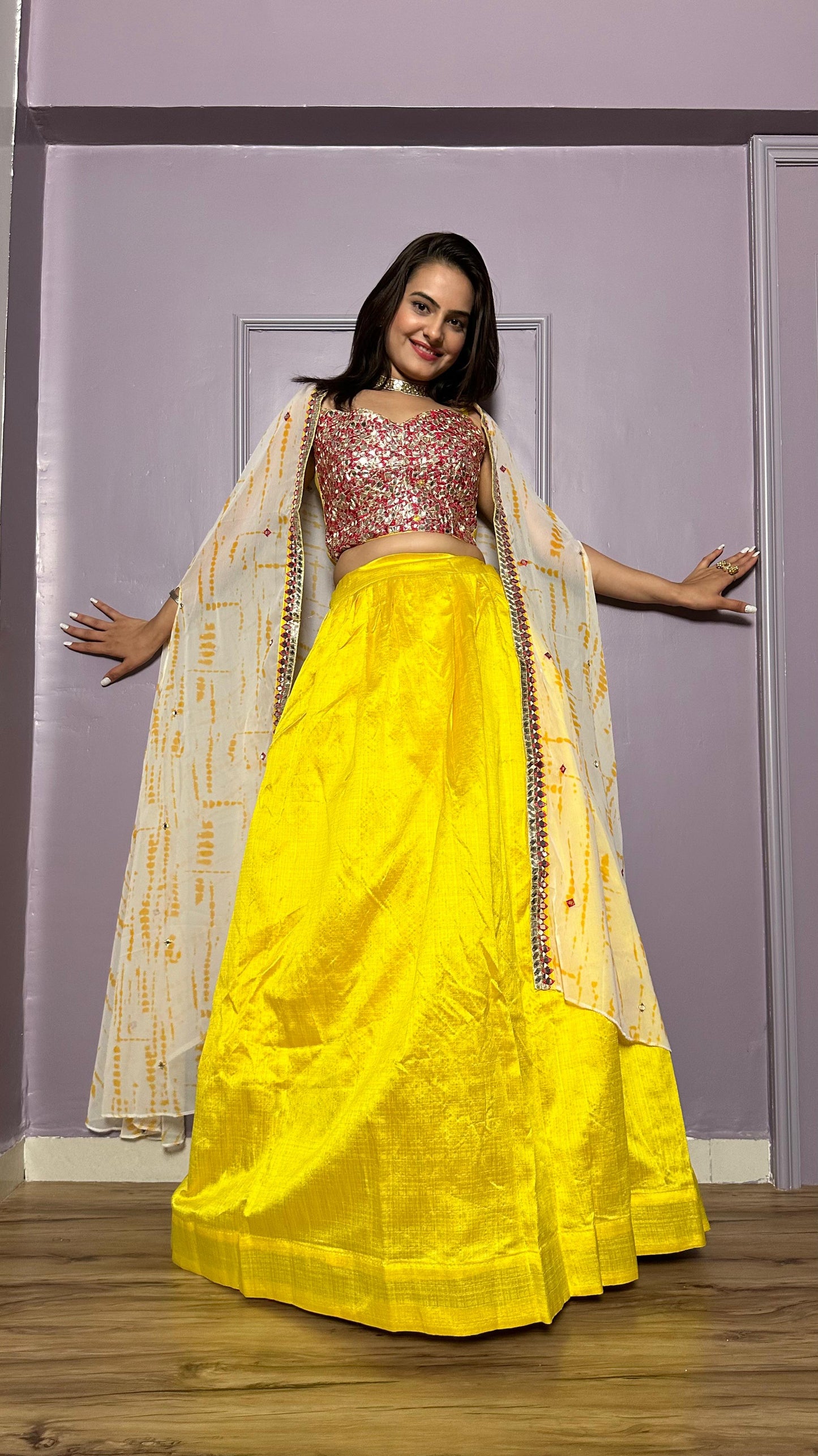 Classic Kasturi Slub Silk Yellow Color Designer Lehenga Choli With Koti