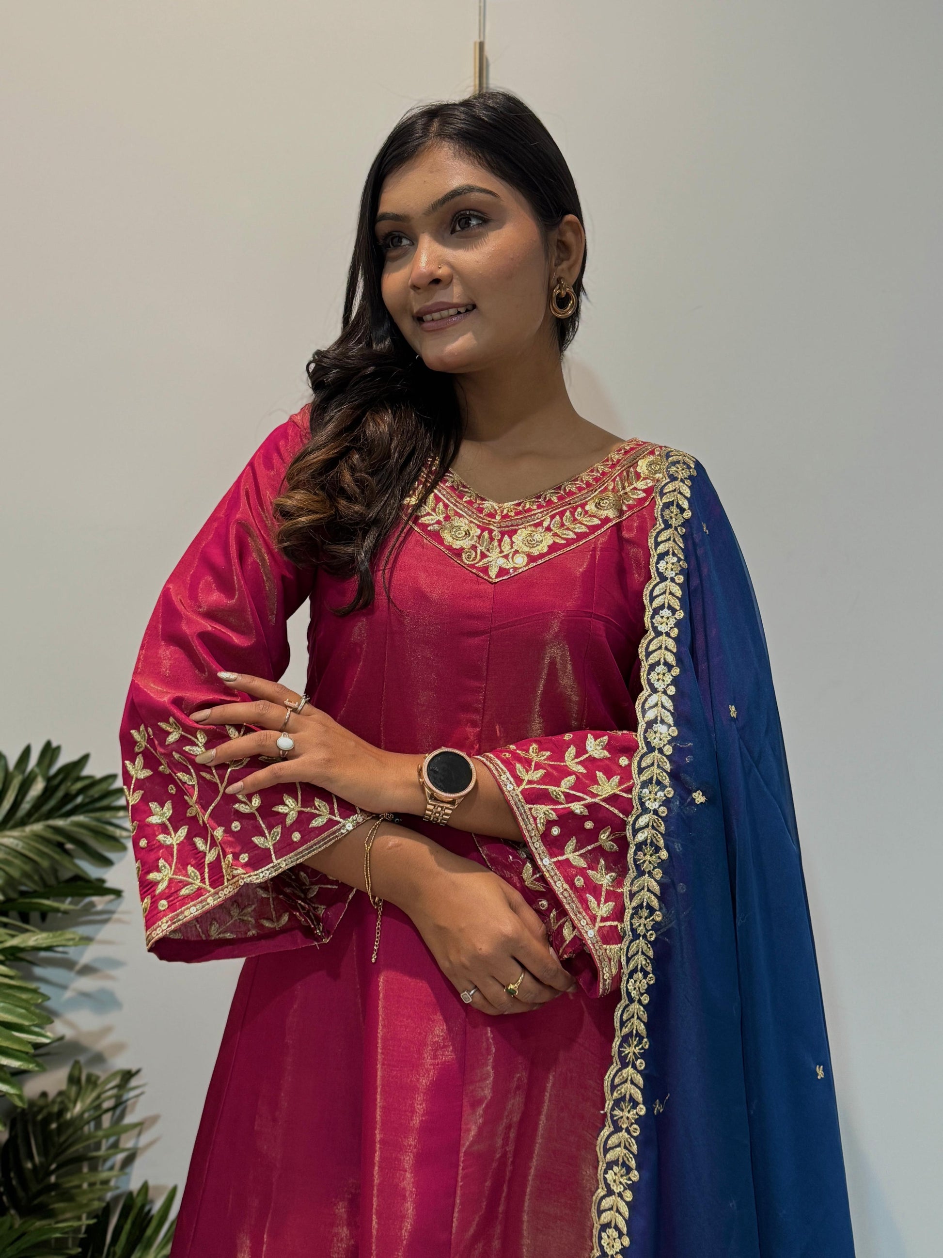 Designer Chimar Silk Pink Color Anarkali Suit