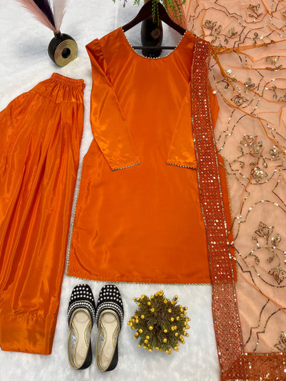 Gorgeous Orange Color Farshi Salwar Suit