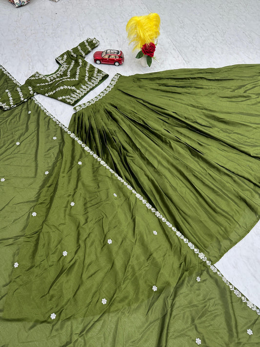 Fashionable Chinon Sequence Work Perrot Color Lehenga Choli