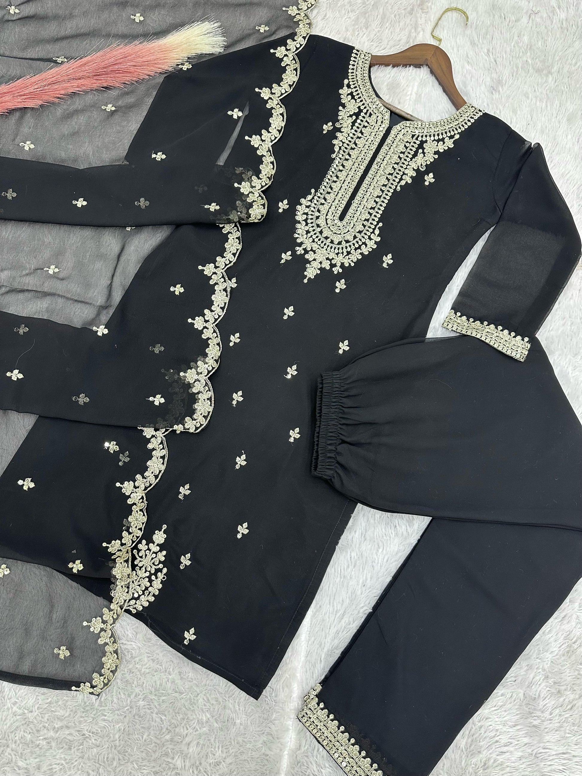Flattering Embroidery Work Black Color Salwar Suit
