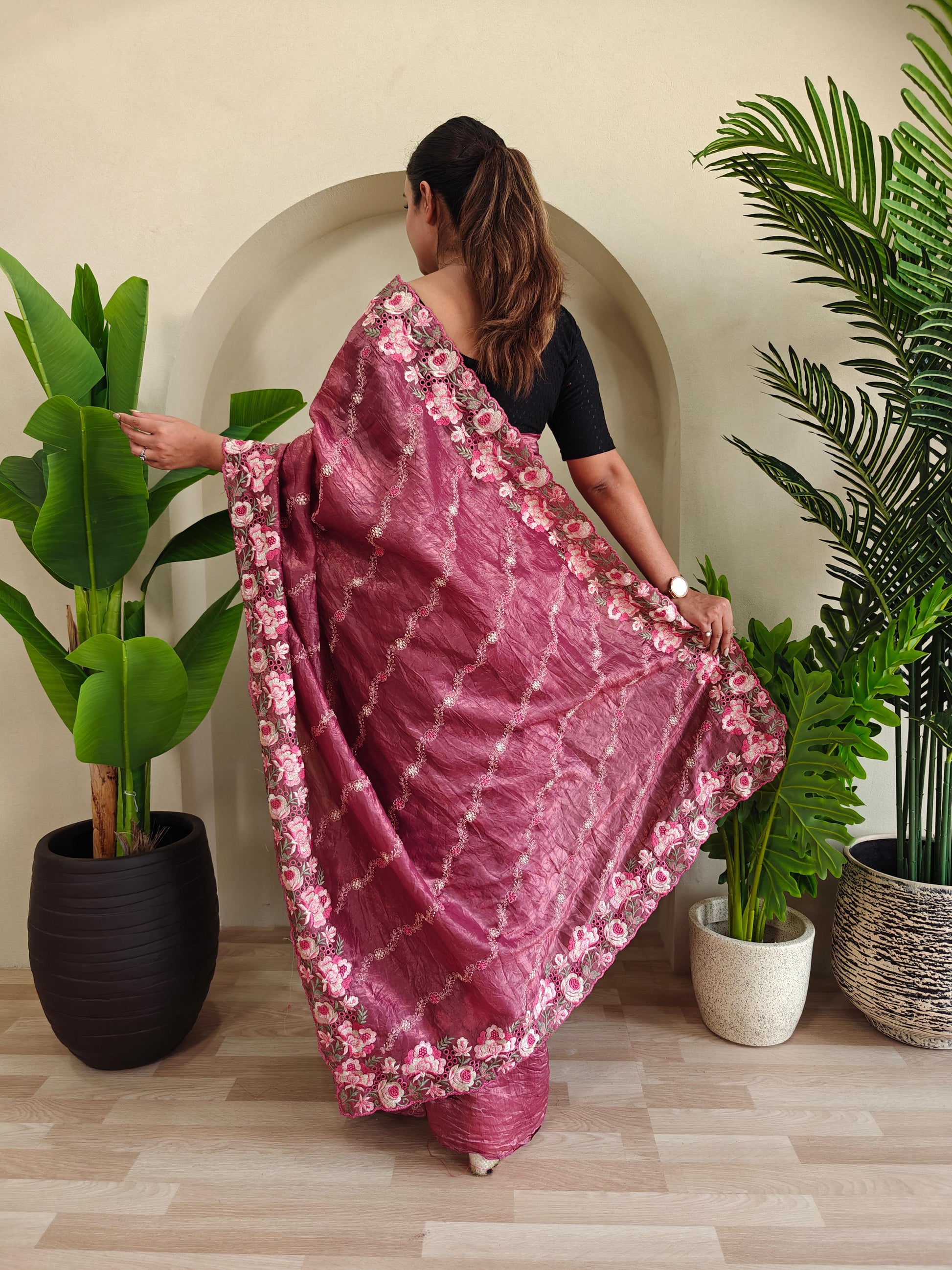 Delightful Crush Silk Pink Color Saree