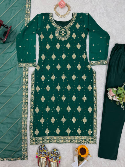 Delightful Green Color Gorgette Sequence Work Salwar Suit