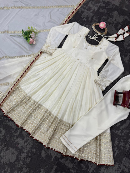 Attractive Sequence Work White Color Anarkali Gown