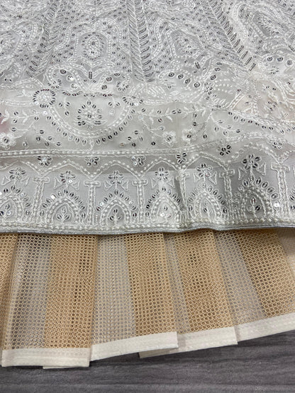 Adorable Butterfly Net White Color Lehenga Choli