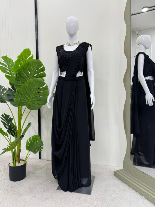 Graceful Gorgette Black Color Ready To Wear Dhoti Suit
