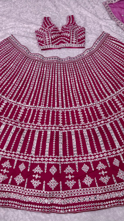 Reception Wear Heavy Work Pink Color Lehenga Choli