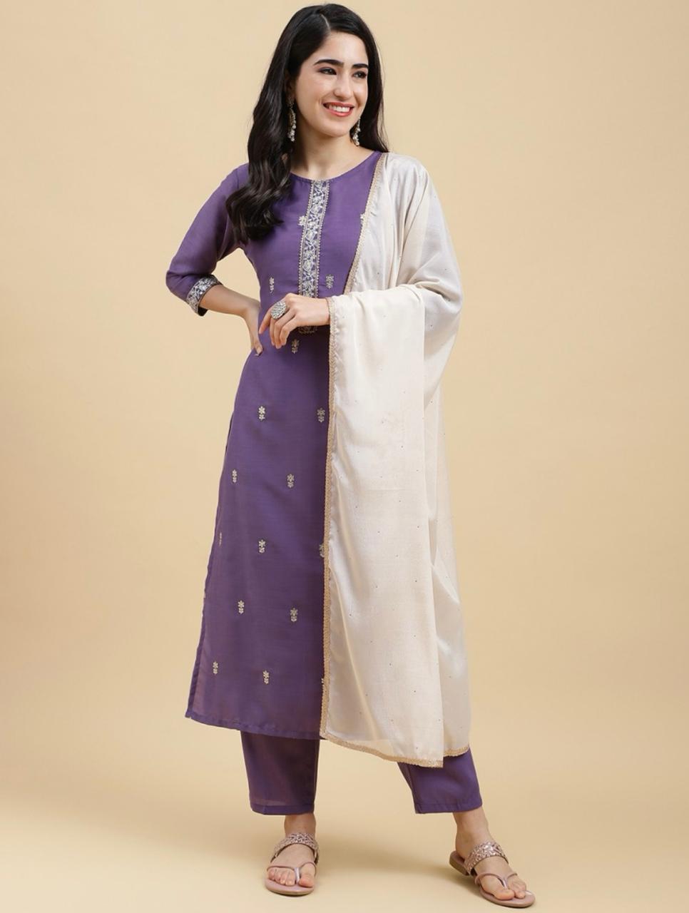 Elegant Roman Sequence Lavender Color Salwar Suit