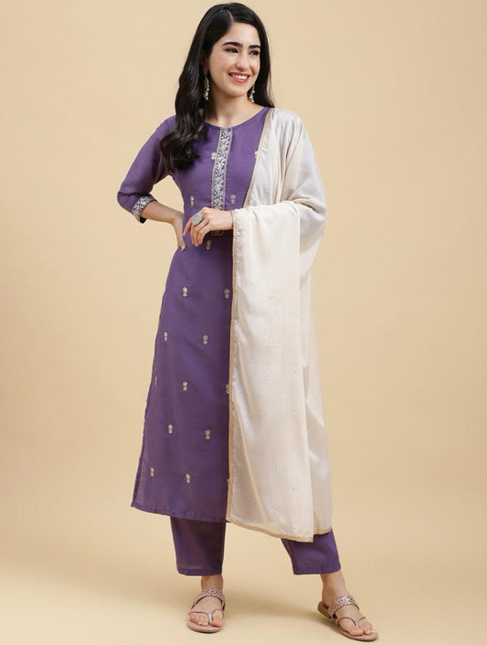 Elegant Roman Sequence Lavender Color Salwar Suit