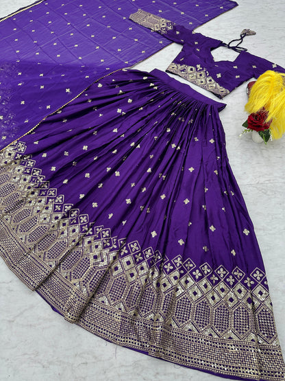 Beautiful Work Purple Color Fully Stitched Lehenga Choli