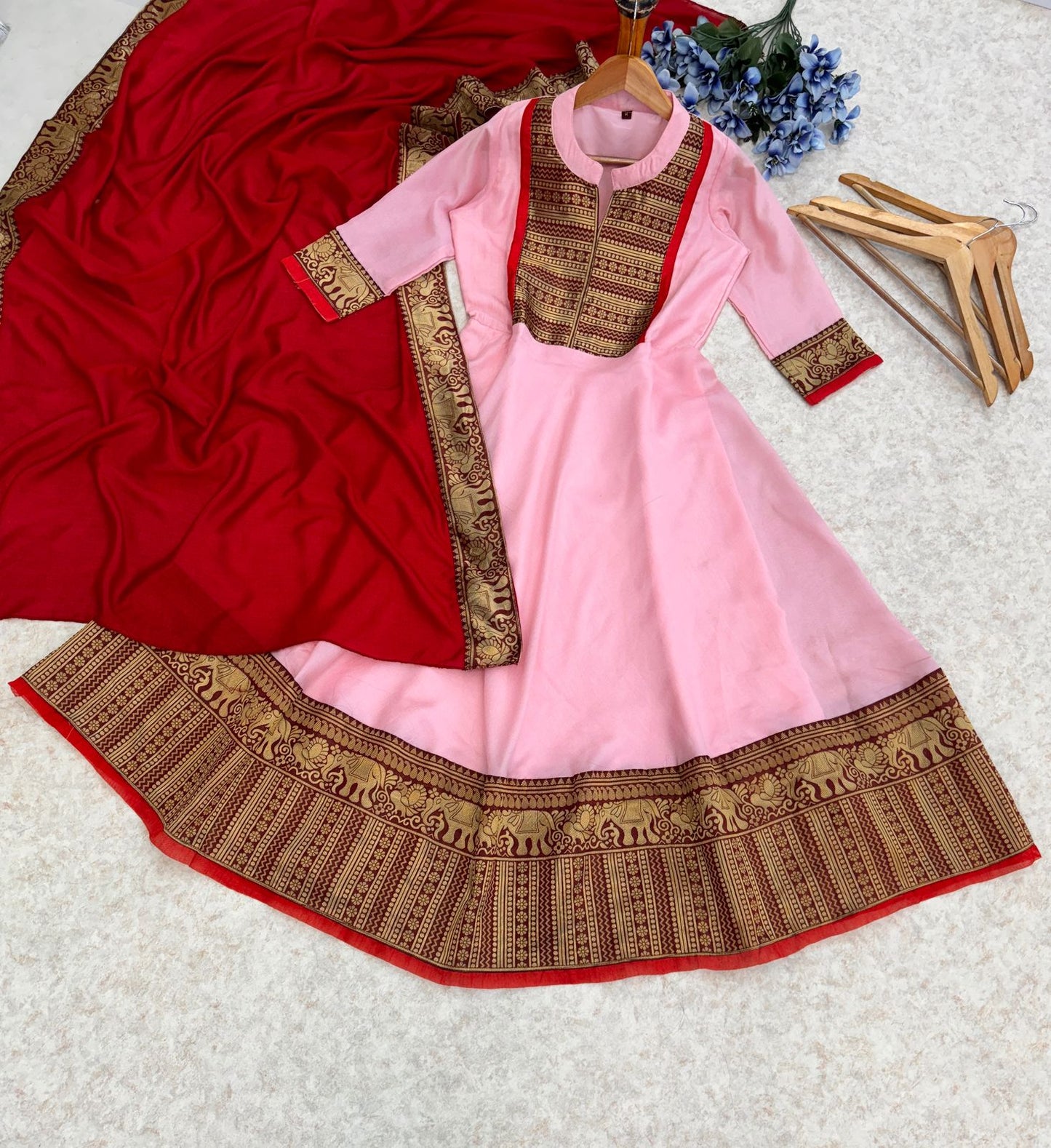 Glimmering Pink Color Vichitra Silk Gown