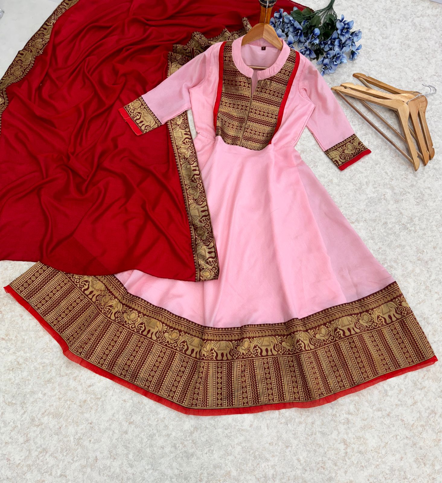Glimmering Pink Color Vichitra Silk Gown