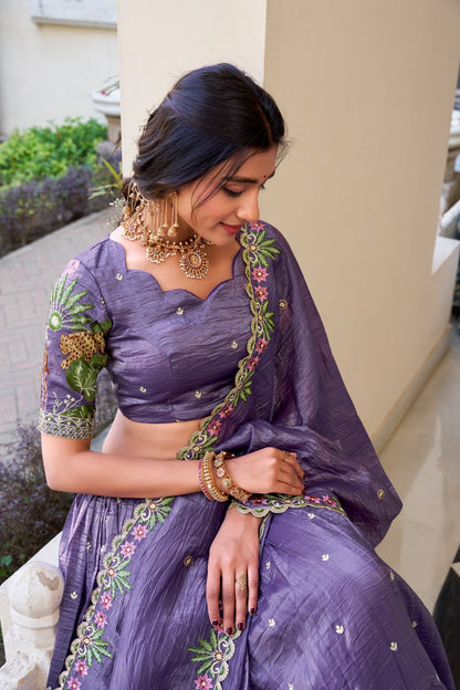 Imposing Gold Crush Lavender Color Lehenga