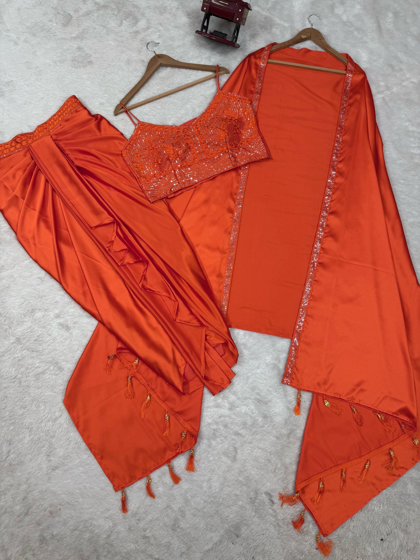 Blissful Orange Color Dhoti Suit With Shrug