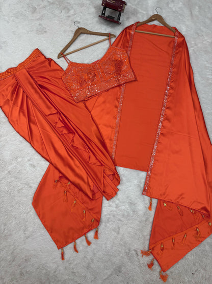 Blissful Orange Color Dhoti Suit With Shrug