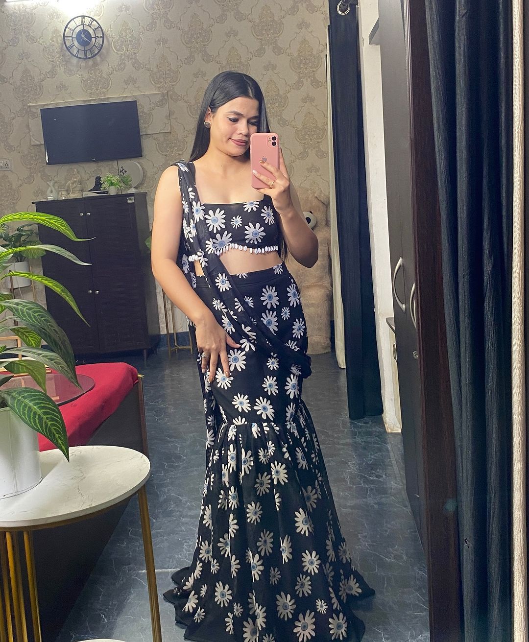 Stunning Georgette Black Color Fish Lehenga Choli