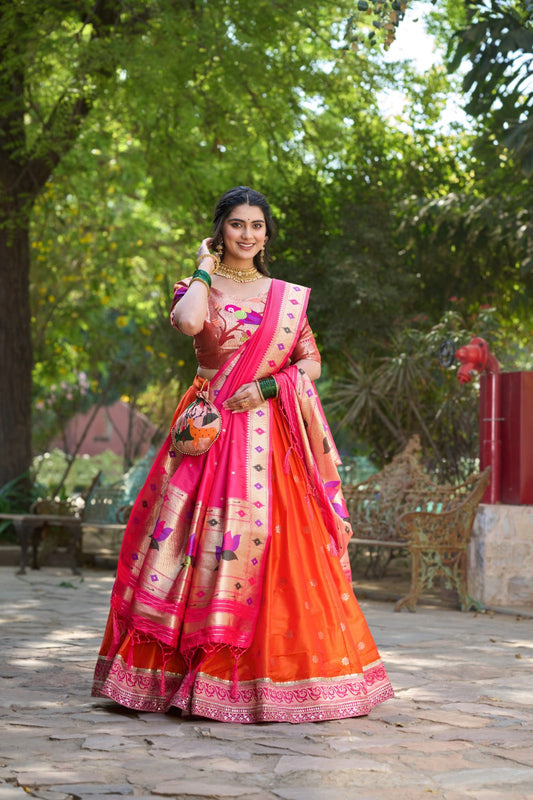 Fantastic Weaving Zari Work Orange Color Lehenga Choli