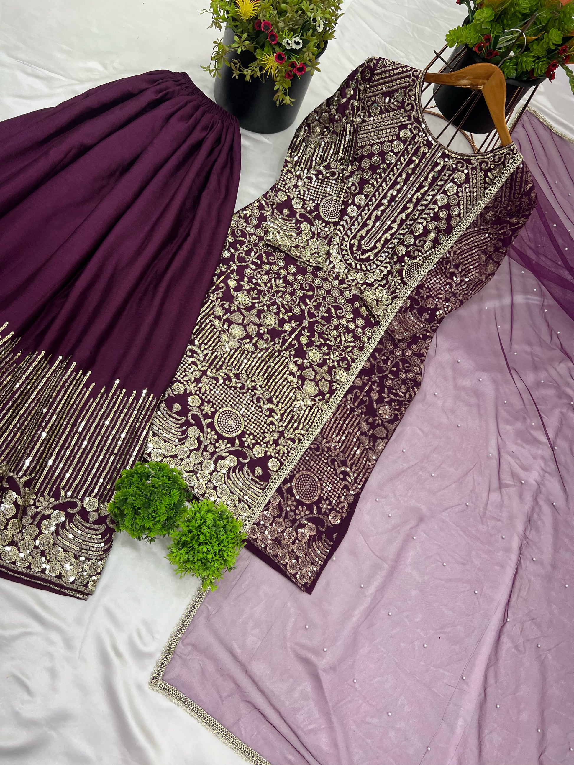 Mesmerizing Sequence Work Wine Color Sharara Suit