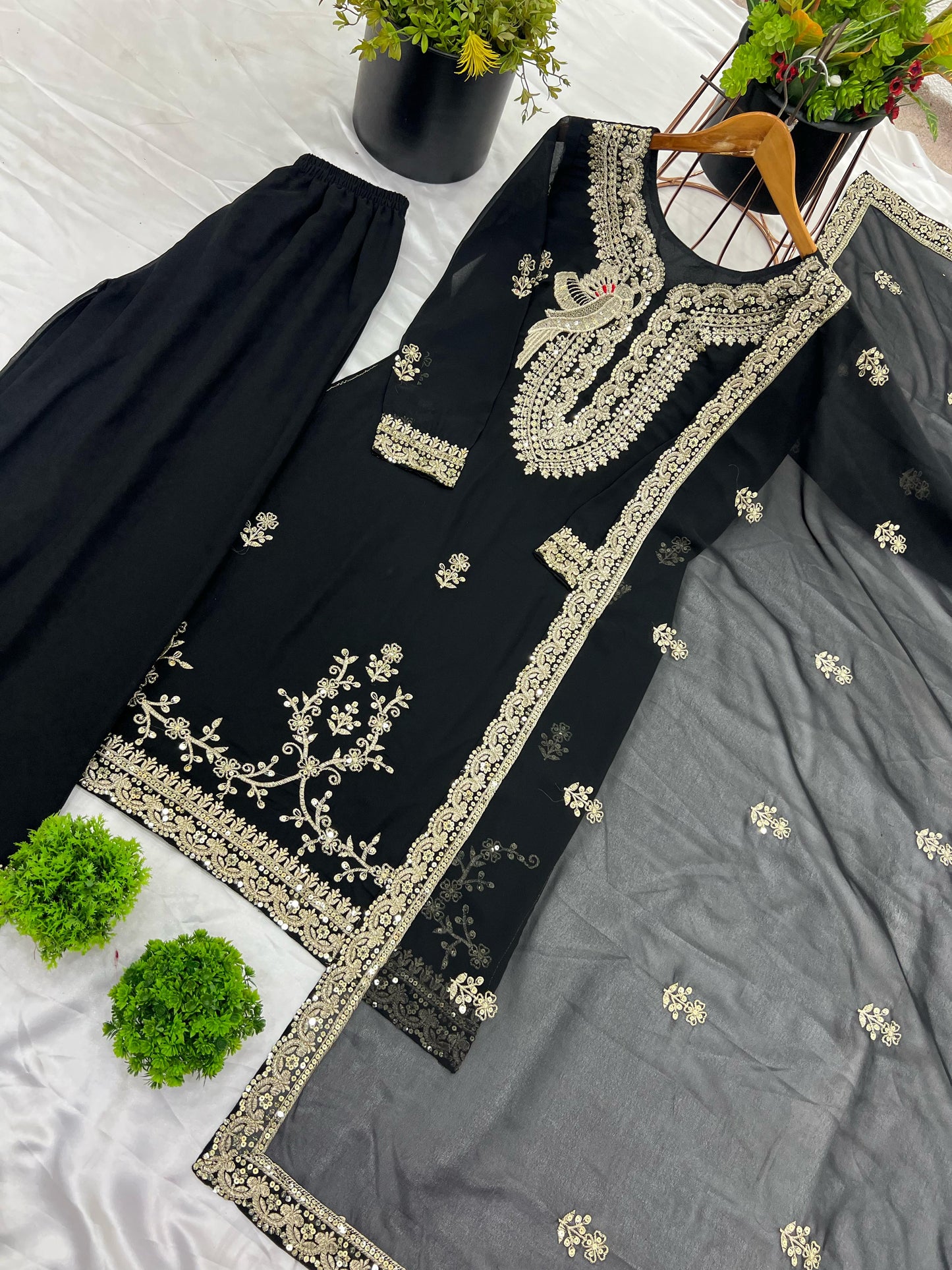 Outstanding Black Color Sequence Work Palazzo Suit