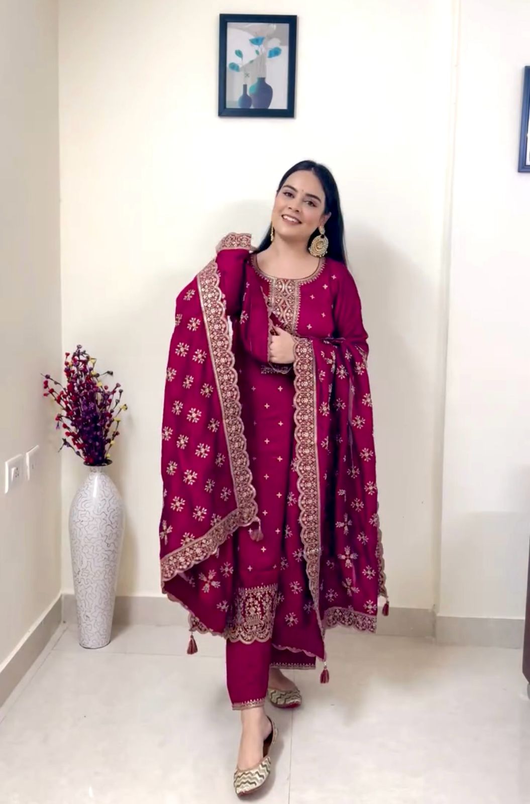 Traditional Wear Maroon Color Work Salwar Suit