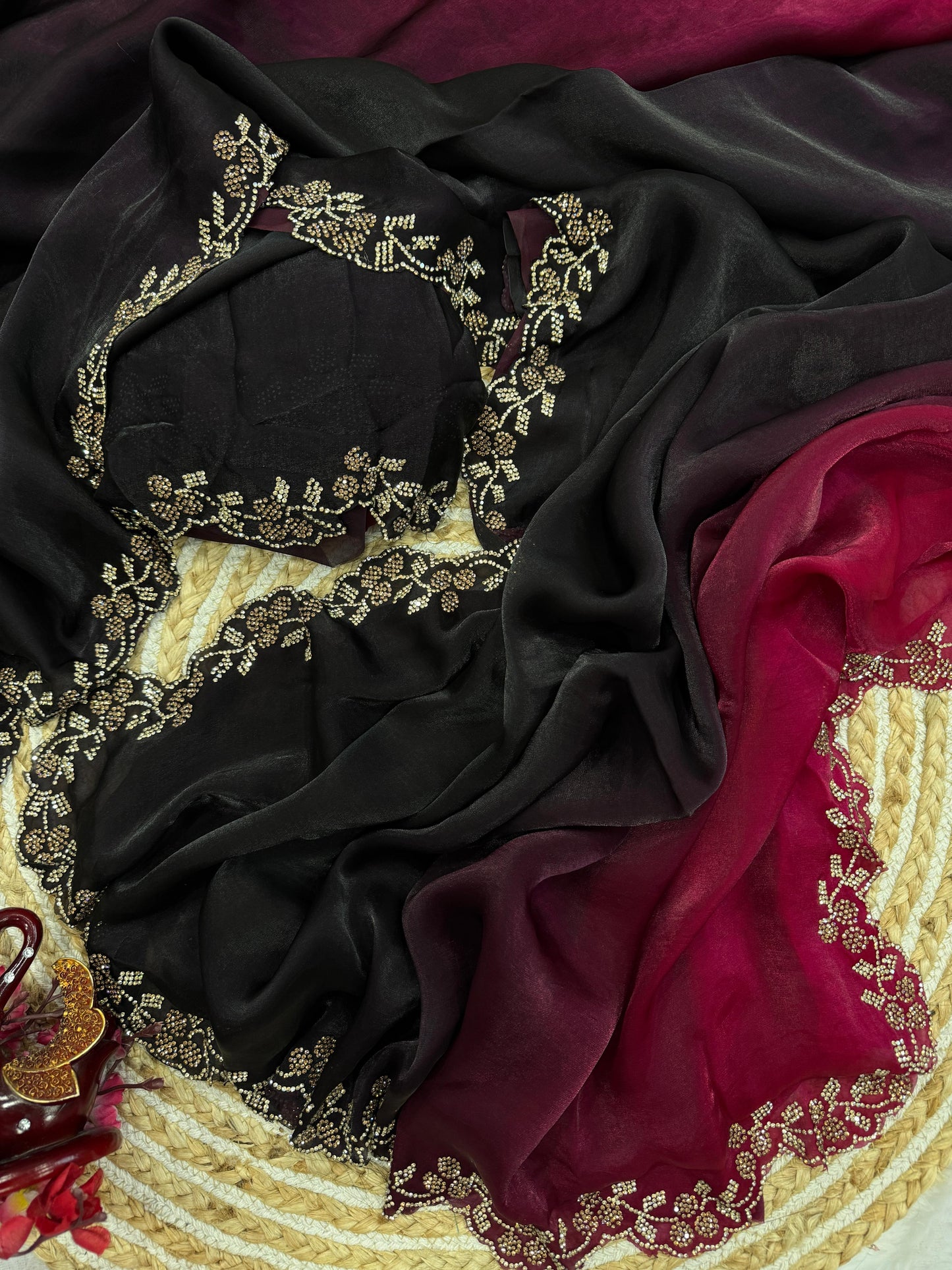 Double Shaded Pink And Black Color Silk Saree