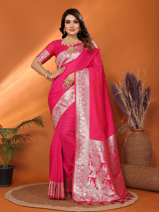 Stunning Banarasi Silk Pink Color Saree