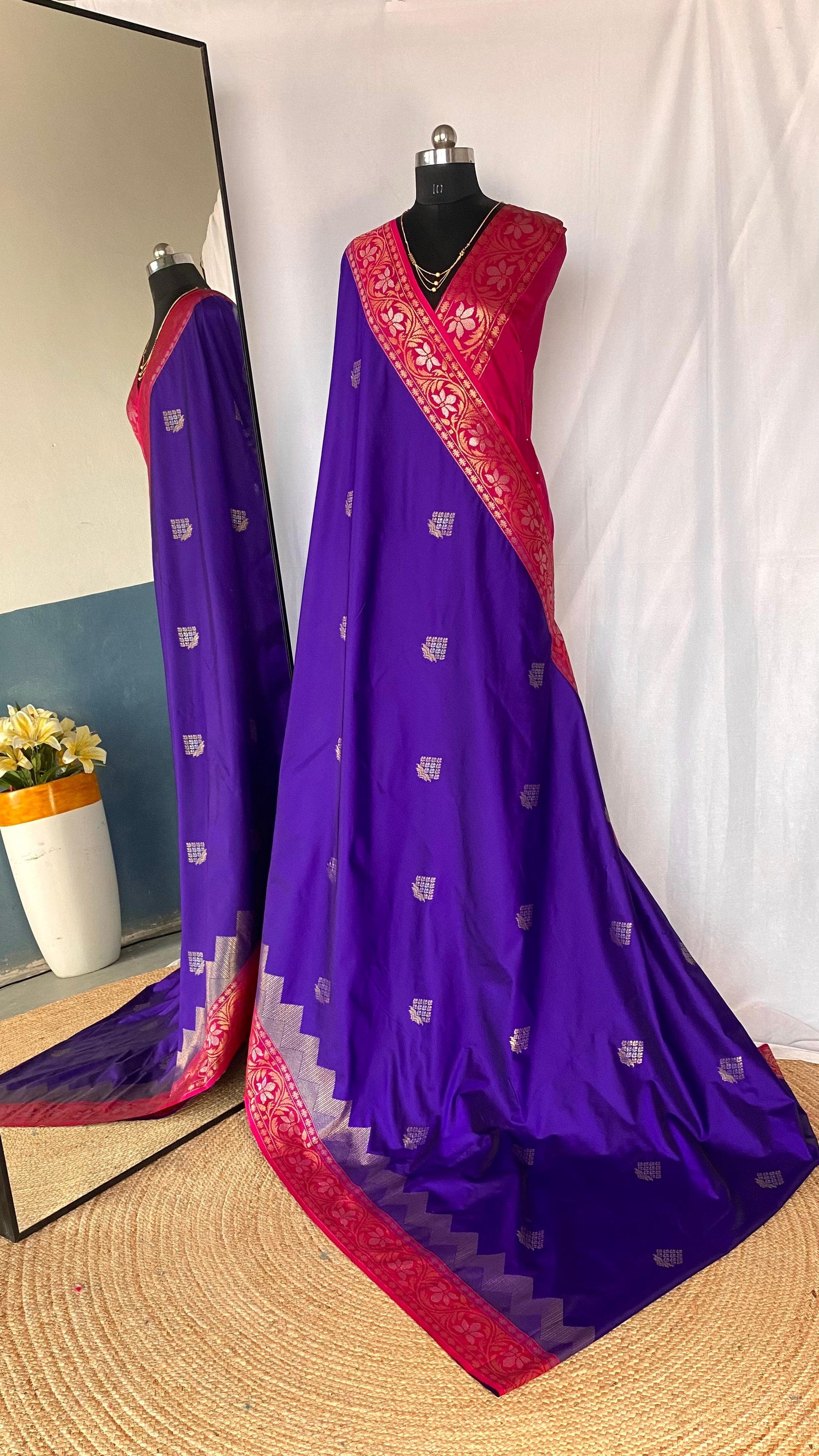 Shining Tone Silk Blue Color Saree