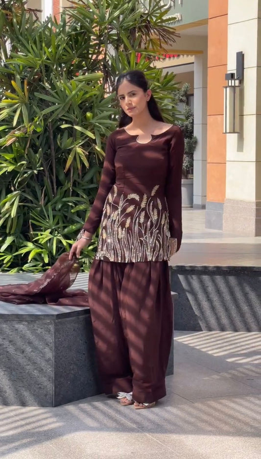 Trendy Sequence Work Wine Color Salwar Suit With Dupatta