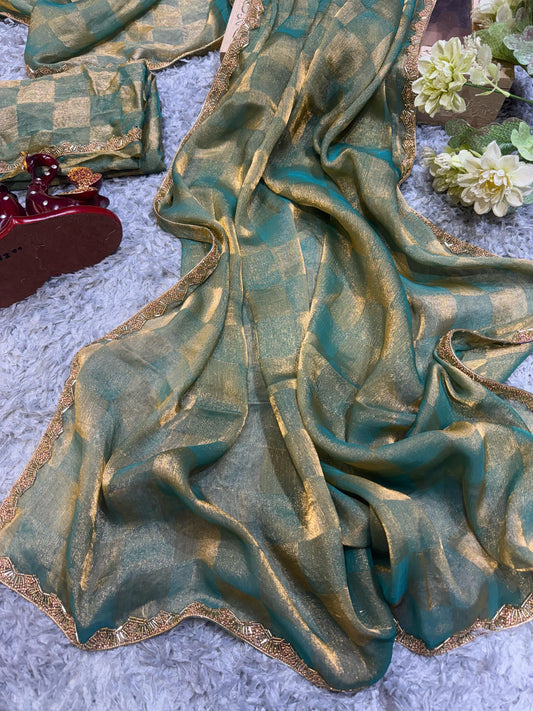 Demanding Box Katdana Teal Blue Color Saree