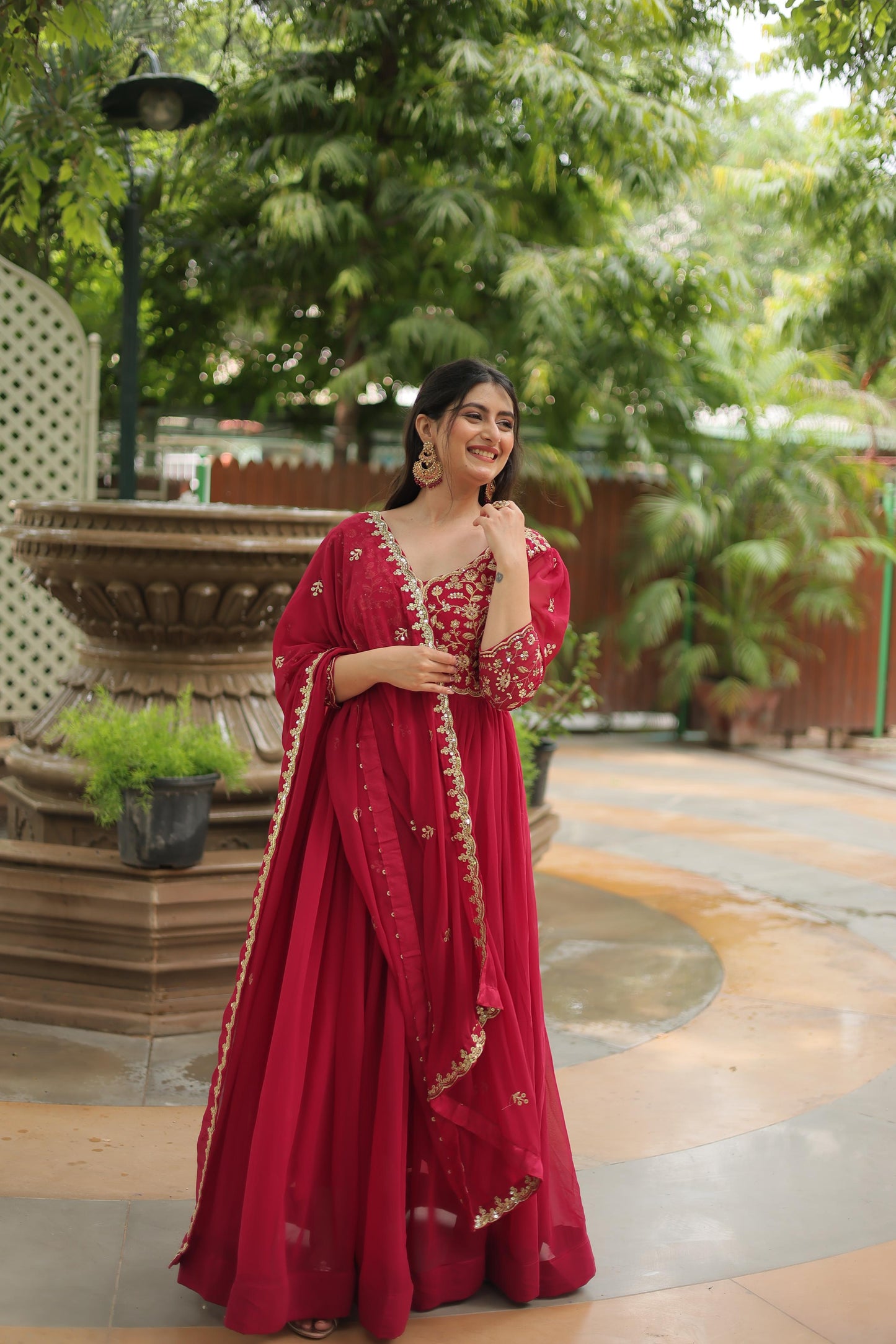 Graceful Embroidery Sequence Work Pink Color Gown