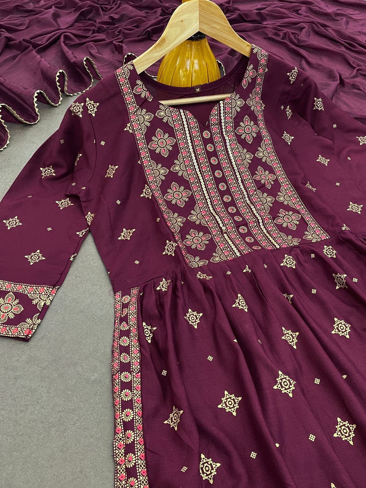 Precious Reyon Foil Print Wine Color Salwar Suit