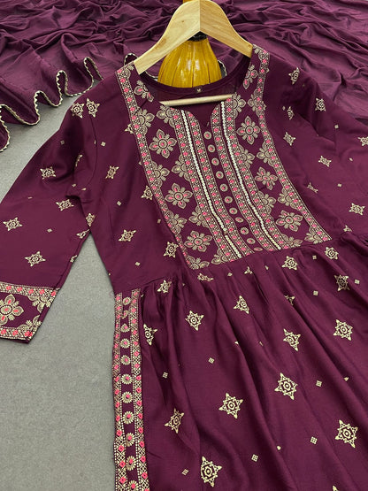 Precious Reyon Foil Print Wine Color Salwar Suit