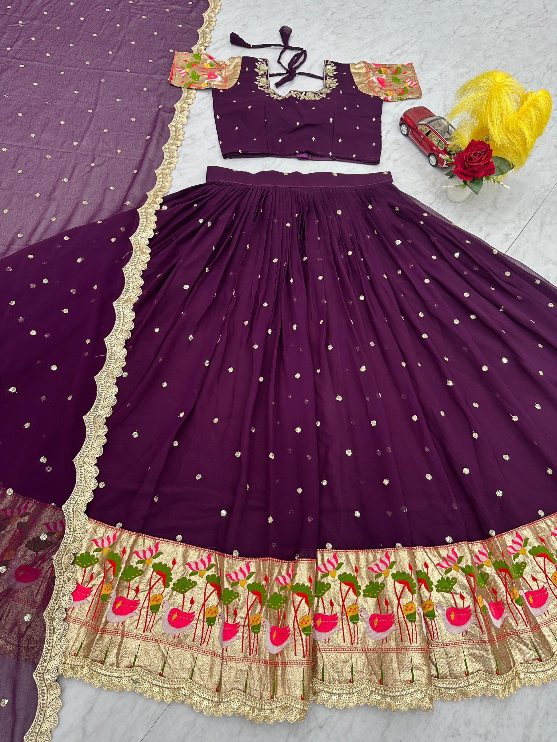 Occasion Wear Sequence Work Wine Color Lehenga Choli
