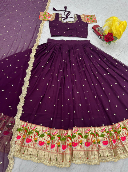 Occasion Wear Sequence Work Wine Color Lehenga Choli