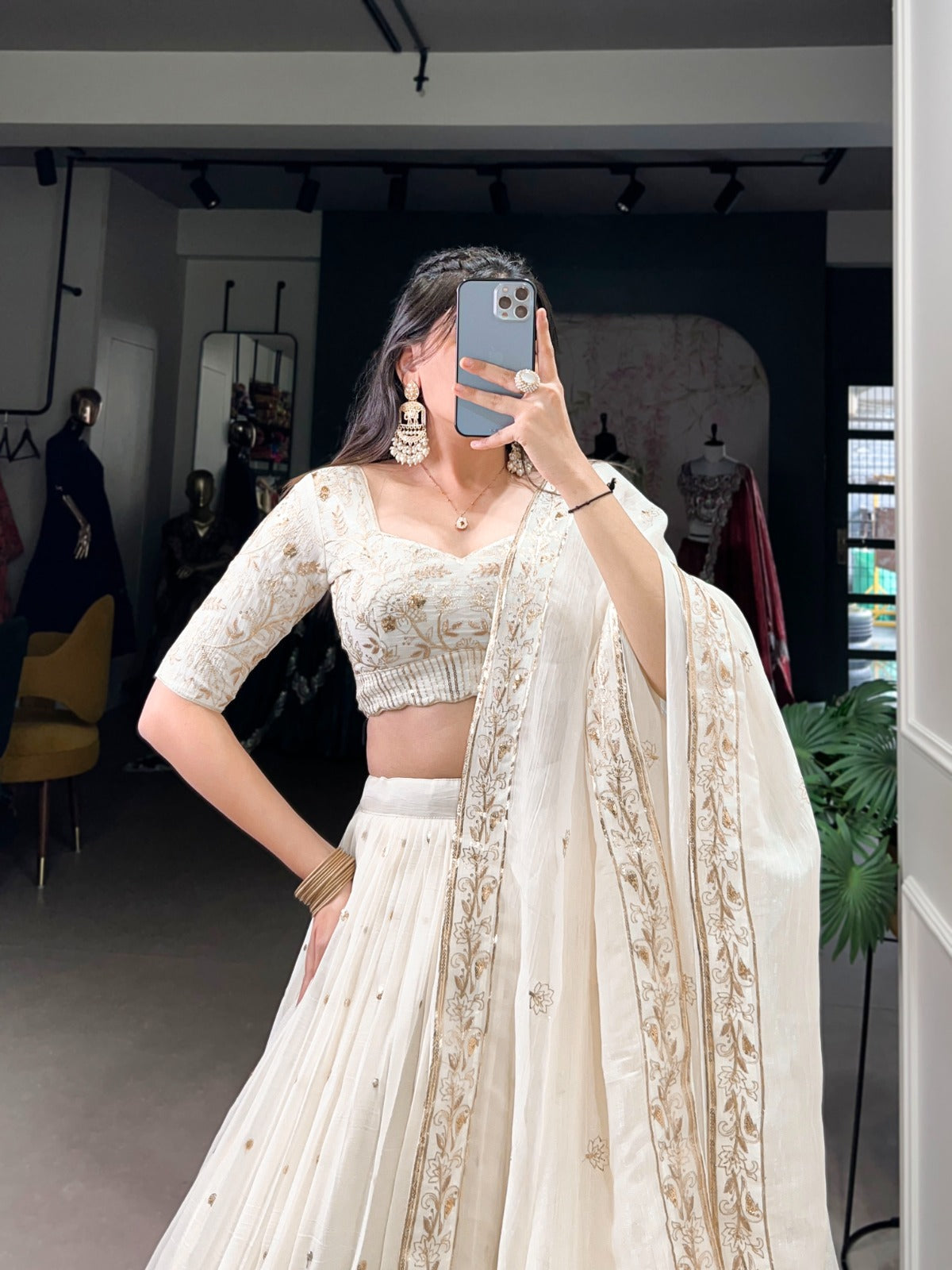 Fabulous Embroidery Work White Color Lehenga Choli