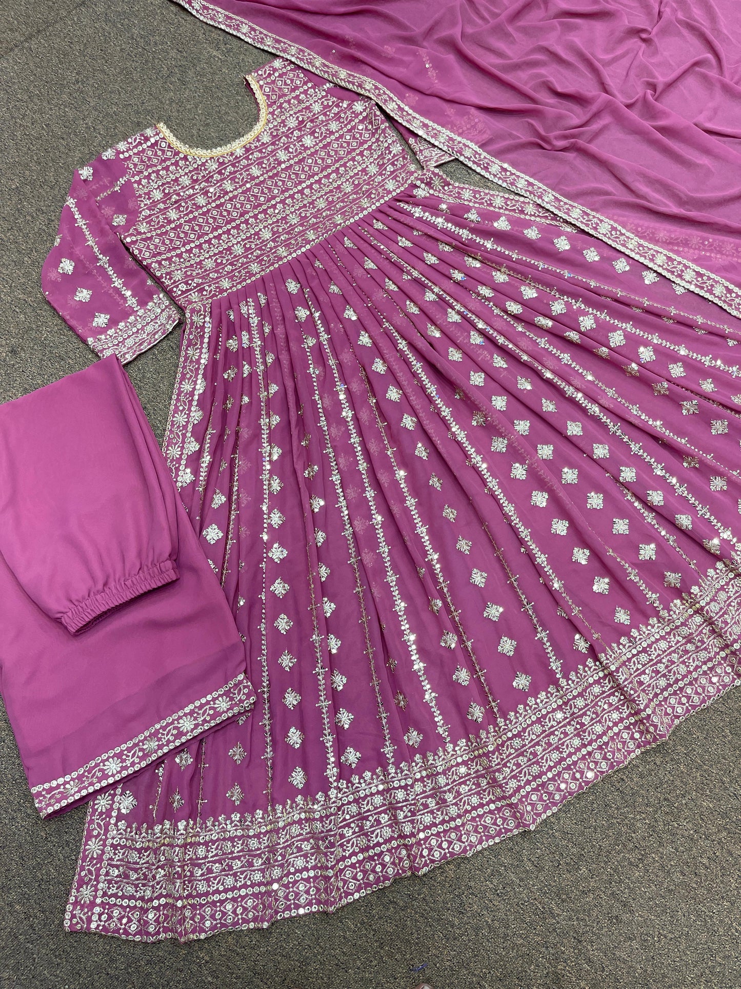 Mesmerizing Sequence Work Pink Color Nayra Cut Kurta Set