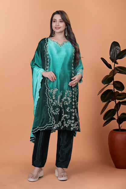 Stunning Chinon Silk Double Shaded Salwar Suit