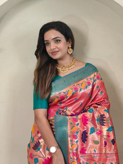 Wonderful Paithani Silk Pink Color Saree