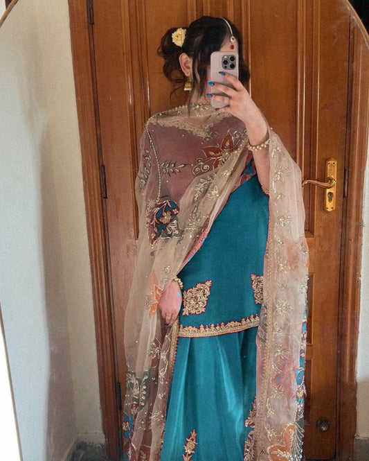 Unique Chinon Embroidery Work Sky Blue Color Sharara Suit