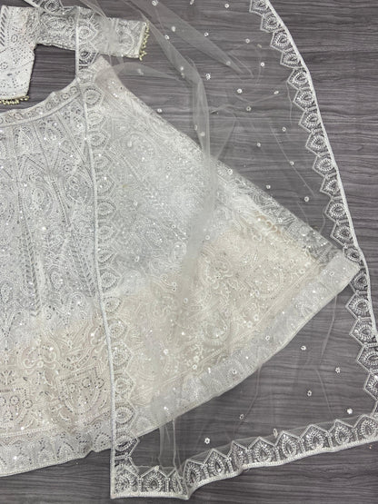 Adorable Butterfly Net White Color Lehenga Choli