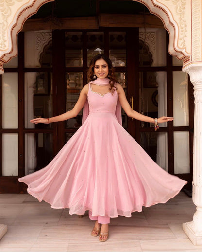 Ravishing Georgette Sequence Work Pink Color Gown