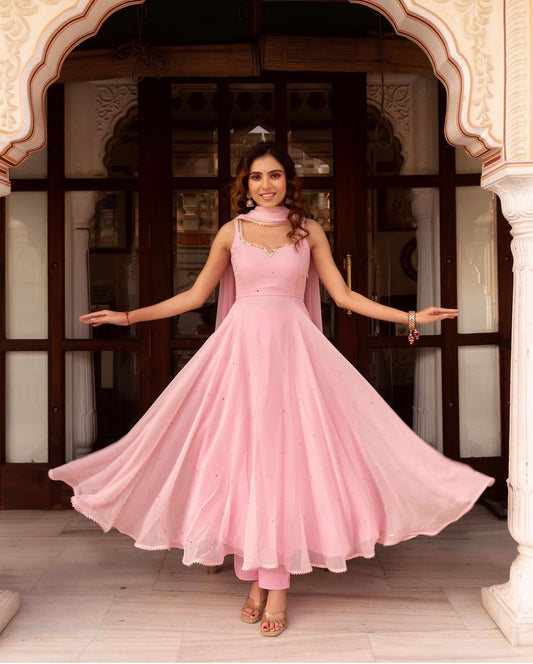 Ravishing Georgette Sequence Work Pink Color Gown
