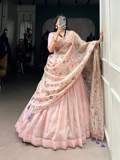 Traditional Wear Gold Crush Pink Color lehenga choli