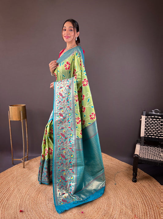 Adorable Silk Patola Weaving Perrot Color Saree