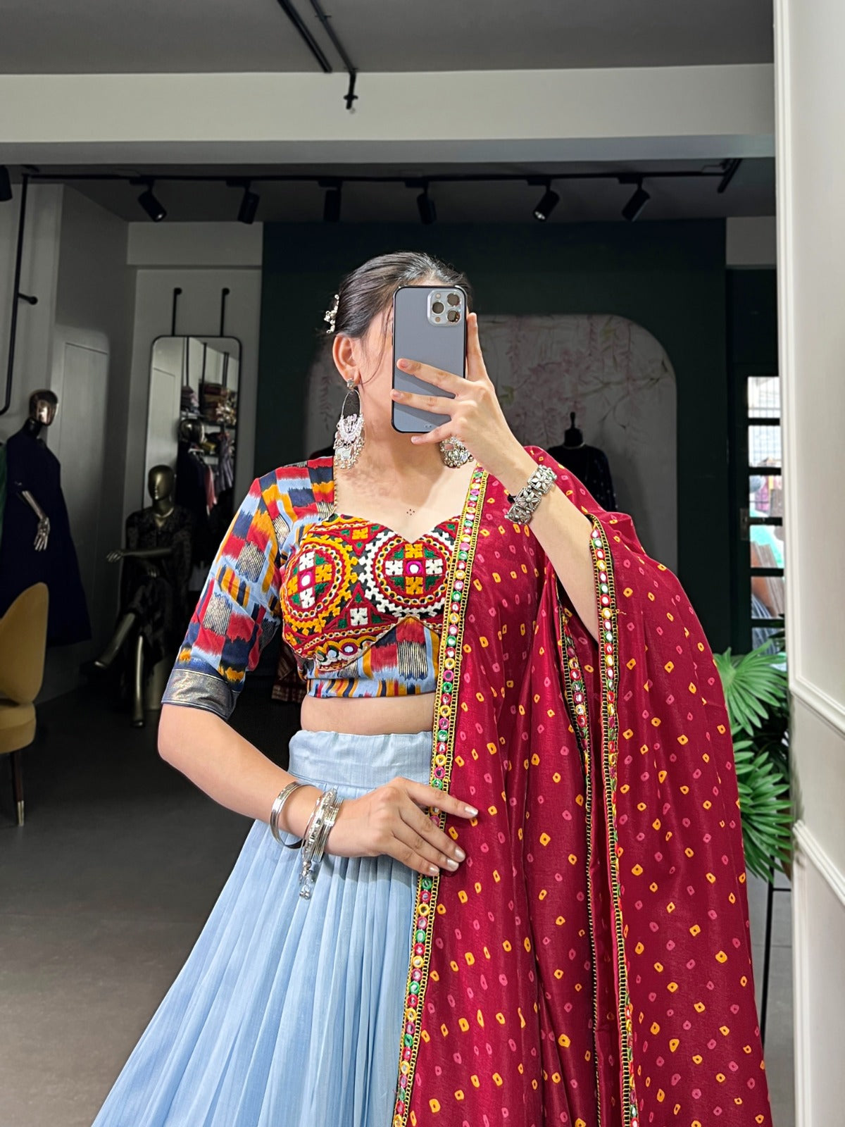 Garba Special Dola Silk Sky Color Lehenga Choli